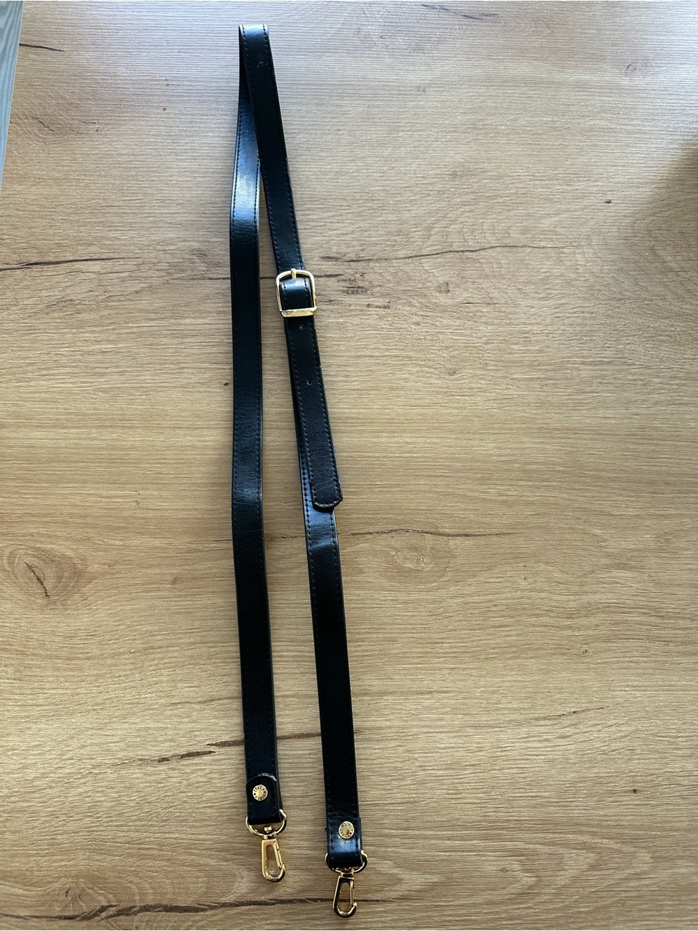 Black Leather Crossbody Strap with Gold Hardware